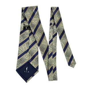 TIA Mens Necktie Blue Green Silk Metallic Paisley Striped Handmade Long Business